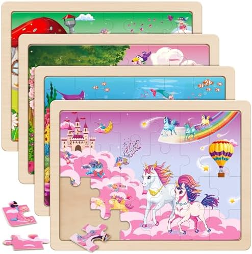 SYNARRY Large Unicorn Mermaid Princess Fairy Wooden Kids Puzzles ...