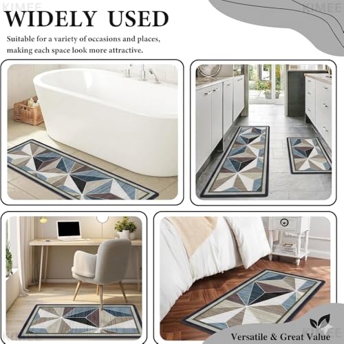 Image of VANZAVANZU KIMEE Modern 3D Crystal Geometric Kitchen Mat and Runner Rug Set of 2 - Non-Slip Washable Kitchen Floor Mats, Cushioned Absorbent Runner for Sink, Laundry, Hallway (Crystal Design)