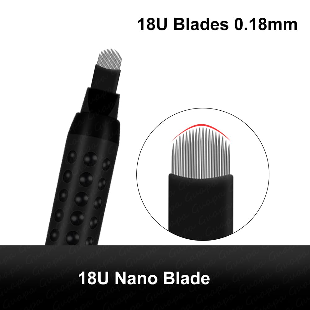 20 piezas Negro Pluma Microblading U18 0,18mm Acuchillas Microblading u Desechables Manuales Para Maquillaje Permanente Tatuaje de Cejas (18U-0.18mm)