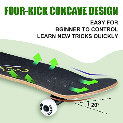 Image of 31 x 8 Inch Complete Skateboard 7 Layer Canadian Maple Double Kick Deck Concave Cruiser Trick Skateboard for Boys Girls Teens Adults Beginner (AI Boy) (Bear-ONE)