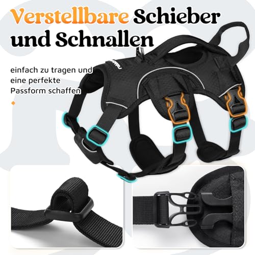 rabbitgoo Ausbruchsicheres Hundegeschirr Kleine Hunde mit Griff, Anti Zug Sicherheitsgeschirr Hund Atmungsaktiv, Verstellbare Brustgeschirr, Gepolstertem Hundeweste, Panikgeschirr, Schwarz S