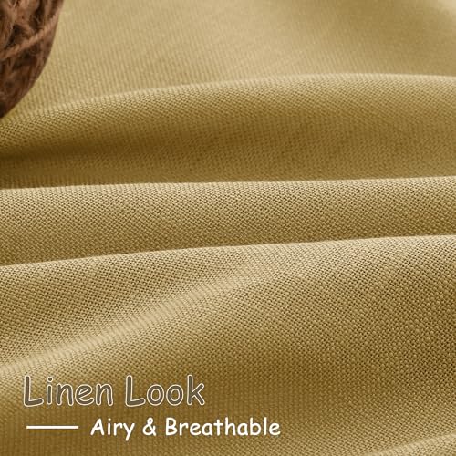 Image of Nanspring Gold Linen Curtains 84 Inch Length 2 Panels Set for Living Room Rod Pocket Back Tab Light Filtering Window Drapes for Bedroom Dining Room Protect Privacy Modern Farmhouse Decor 52x84