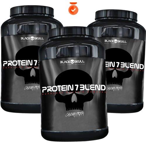 3x Whey/wey Protein 7 Blend Isolado Hidrolisado 837g cada - Black Skull