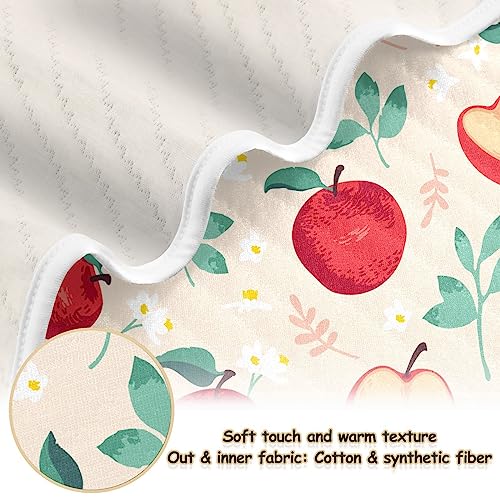 Image of Swaddle Blanket for Apples with Leaves Baby Receiving Blanket Muslin Baby Swaddles Soft Cotton Breathable Nursery Blankets for Unisex Boys and Girls 30x40 Inch