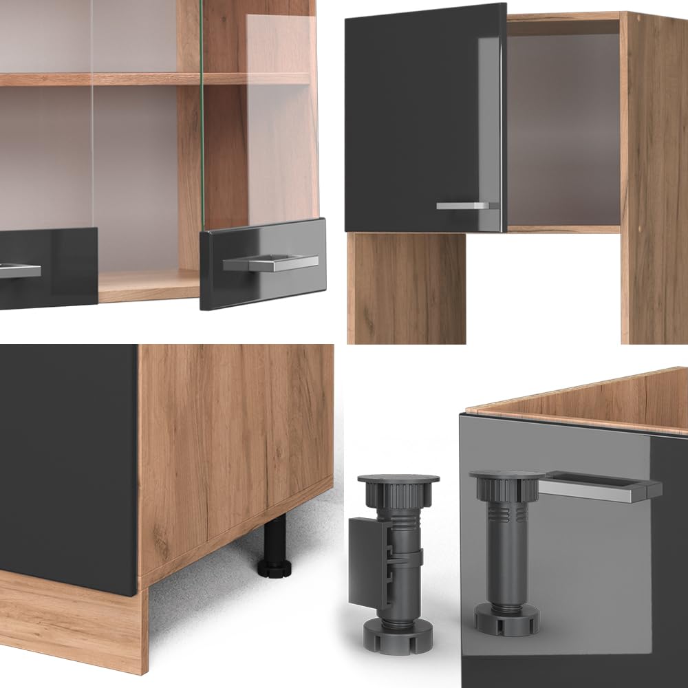 Vicco Eckküche R-Line, Anthrazit Hochglanz/Goldkraft Eiche, 247 x 237 cm