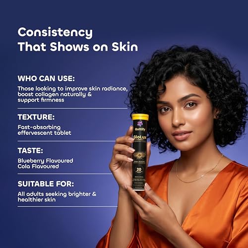 Image of L-Glutathione 500mg Effervescent Tablets | Supports Skin Whitening, Glow & Anti-Aging | Hyaluronic Acid + Vitamin C + Vitamin E | Sugar-Free Skin Brightening Supplement for Women | Pack of 2 | (Glolux Blueberry)
