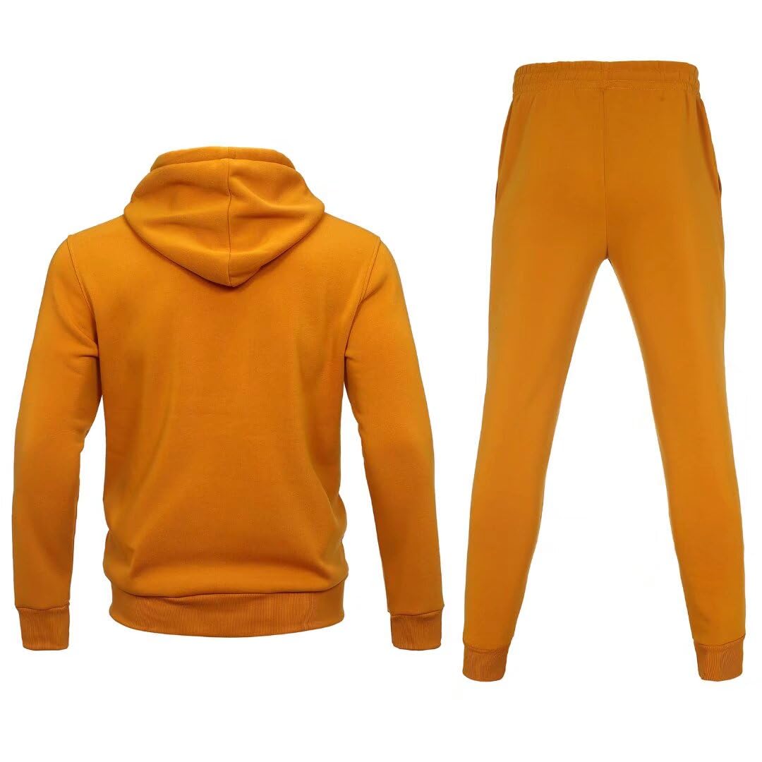 Zusmen Tracksuit Mens, Casual Long Sleeve Full-Zip Running Sweatsuit Sets, Track Jackets and Pants 2 Piece Outfit, Warm Jogging Sweat Suits for Men Earthy Yellow 4XL