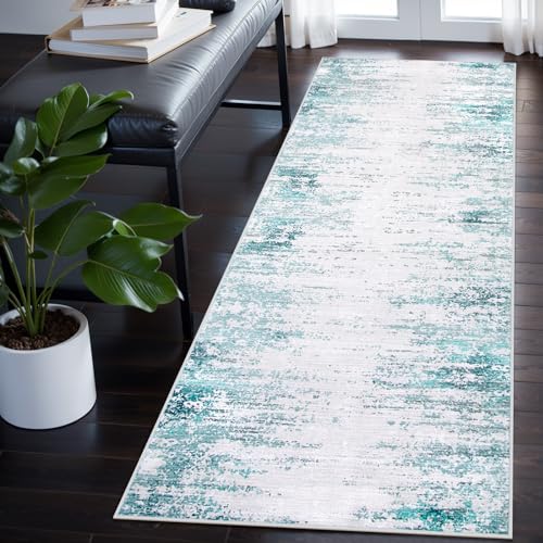 Lahome Abstract Teal Kitchen Runner, 2x6 Kitchen Runner Rugs Non Skid Washable Low-Pile Runner Rugs for Hallway 6 ft Modern Ombre Indoor Floor Runner for Laundry Room Bedroom Teal 2' x 6' (R