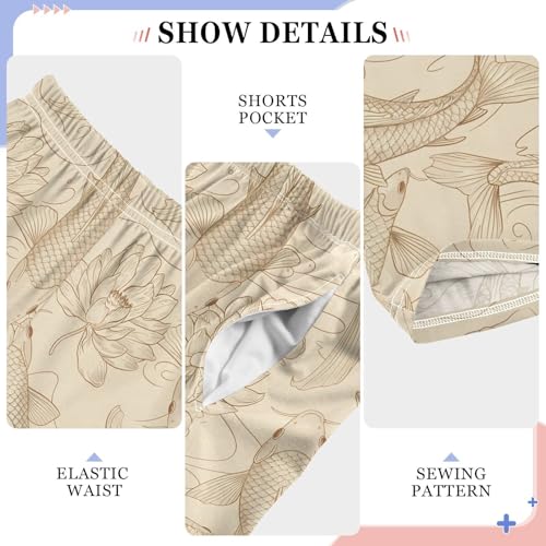 ALAZA Fish Pattern with Lotus Pajamas Bottoms with Pockets Comfy Pjs Sleepwear Elastic Waistband Pajamas Pants Lounge Pants for 6-14 Years4