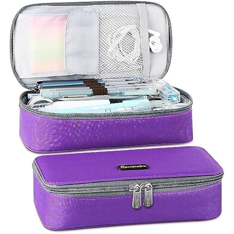 Homecube Pencil Case Large Capacity Storage Oxford Cloth Bag Pouch Marker Stationery Organizer Holder with Zipper for School & Office - 9.06x4.72x2.56 inches Purple Cover
