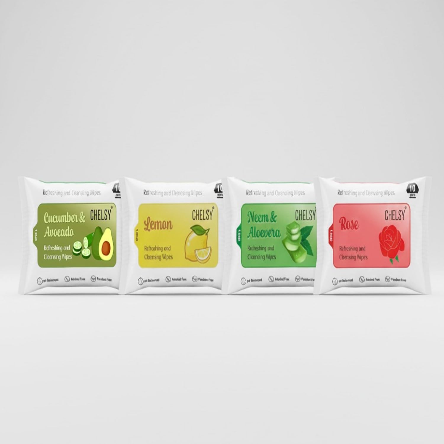 CHELSY Refreshing & Cleansing Wet Wipes – Lemon, Neem & Aloe Vera, Cucumber & Avocado, Rose | Alcohol-Free, Paraben-Free, pH Balanced Face & Hand Wipes (Pack of 4 x 10 Wipes)-image-37