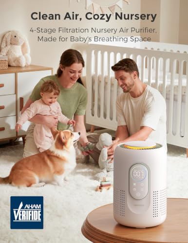 Image of Momcozy Air Purifier for Home Bedroom Nursery, 4-in-1 Filter Baby Purifier with H13 HEPA & Carbon, Real-time PM2.5 Air Monitor, 4 Fan Speeds, 21dB Sleep Mode & Dimmable Night Light, for Home Pets Baby