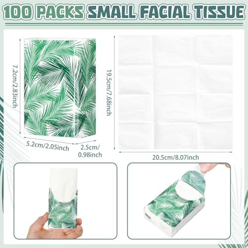 Image of Therwen 100 Pack Pocket Tissues Travel Bulk 1000 Sheet, Palm Theme
