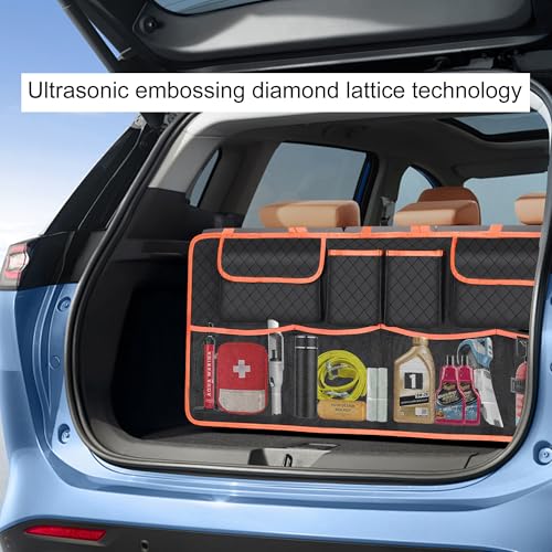 Image of Car Trunk Organizer and Storage, Large Capacity Backseat Hanging Storage Car Accessories, Backseat Car Organizer for SUV /MPV /Truck (Orange)