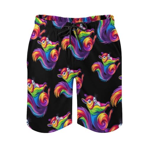 Cute Rainbow Squirrel Men's Swim Trunks Quick Dry Hawaii Board Shorts Mesh Lining Beach Swimwear with Pockets3