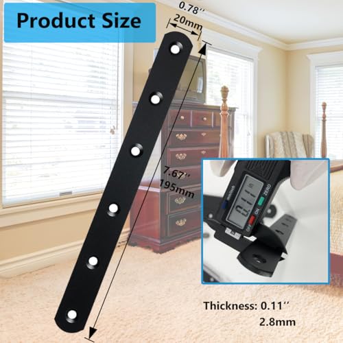 Image of QSJ 4 Pcs Black Straight Bracket Brace Stainless Steel Brackets 195mm / 7.67 inch Brace for Wood with Screws and Screwdriver