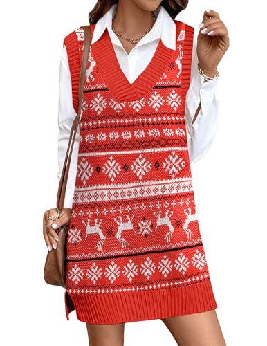 Zeagoo Womens Vests Fashion Casual Sleeveless Sweater Tops V Neck Knit Vest for Women Long Knitted Sweaters Fashion Oversized Sweater Dress Casual Sweater Vest