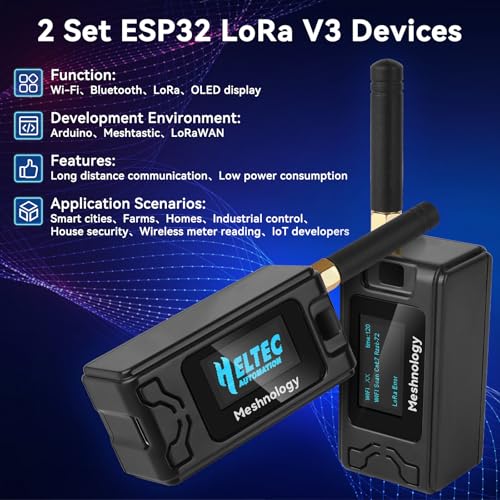 Image of 2 Pack ESP 32 Lo Ra V3 Development Board + 1100mAh Battery + Protect Case Set - with 915MHz Antenna and SX 1262 Lo Ra V3 Devices for Mesh Tastic Ar duino Lo Rawan IoT (N30 Version, Black)