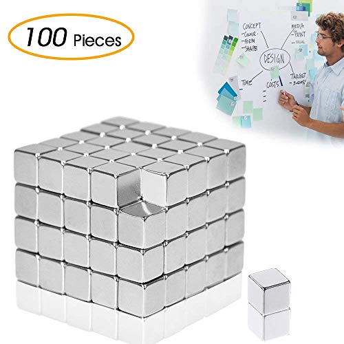 Elsatsang 100 Carré aimantées Matériel de ferrite de 5 mm pour tableau blanc, tableau magnétique ou réfrigérateur,Silver