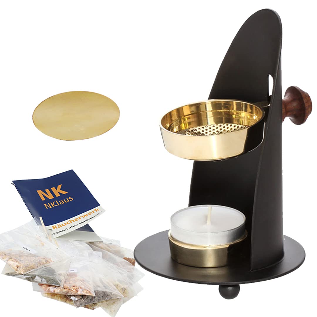 NKlaus 14pc set bruciatore d'incenso in piastrine d'oro 10x incenso per bruciatore d'incenso 40663