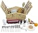 Produktbild HappyPicnic Willow Picknickkorb für 4 Personen mit doppeltem Deckel und klappbaren Griffen, Wicker Picknickkorb mit bedrucktem Baumwollfutter, Willow Picknick-Set, Picknick-Geschenkkorb (Multi Stripe)