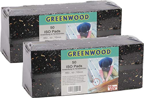 Preisvergleich Produktbild HPS® 100 Stück 10mm - Gummipad 10x5cm, Terrassenpad, Gummigranulat, für den Terrassenbau. Diffusionsoffene Gummimischung verhindert Staunäße, als Unterlage für Unterkonstruktionen im Terrassenbau