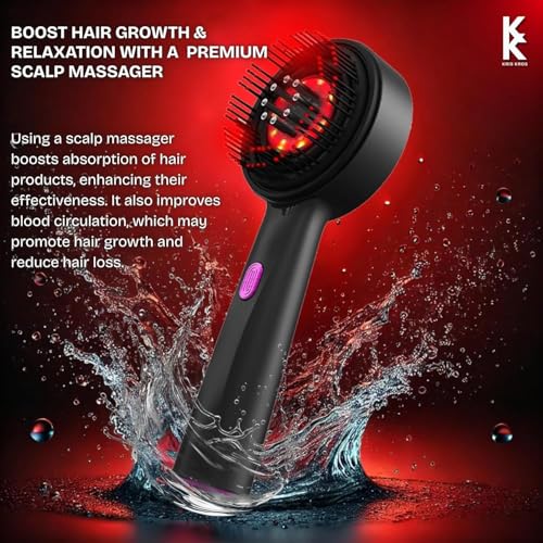 Image of KRIS KROS Premium Electric Scalp Massager Comb | 3 In 1 Hair Oil Applicator | Red Led Light Therapy | Boost Hair Growth | Reduce Dandruff | Relieve Stress | IPX7 Waterproof | 6 ML Oil Tank | 3 Hr Run-Time | Type-C
