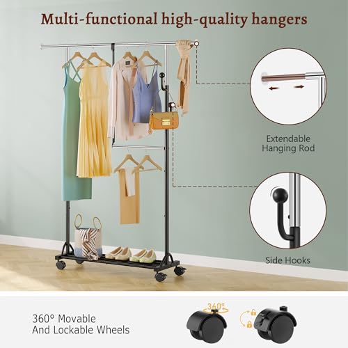 FAVOOSTY Perchero con ruedas, perchero móvil estable, perchero de metal, ajustable, 89,50 × 39,00 × 161,20 cm - imagen 4