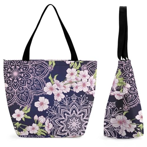 Sac à main fleur mandala pour femme grand sac de shopping et voyage de 32.5 cm