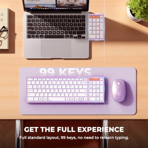 Image of MEETION Foldable Bluetooth Keyboard and Mouse, Portable Combo Purple | Slim foldable keyboard and mouse set with a soft travel pouch, rechargeable and multi-device connection for work on the go
