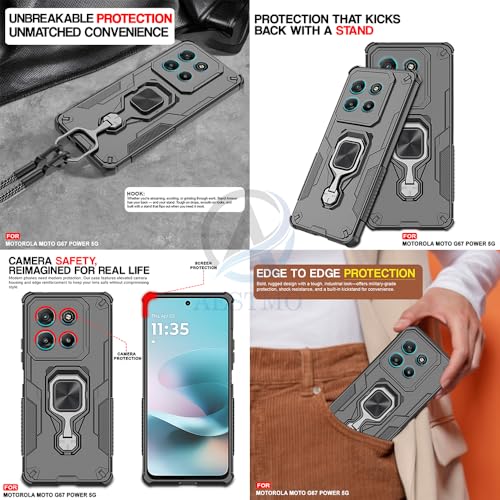 Image of AESTMO Armor Back Cover for Motorola Moto G67 Power / G57 Power 5G | Ring Holder & Kickstand & Camera Protection in-Built | 360 Degree Protection Back Case Cover (Black)