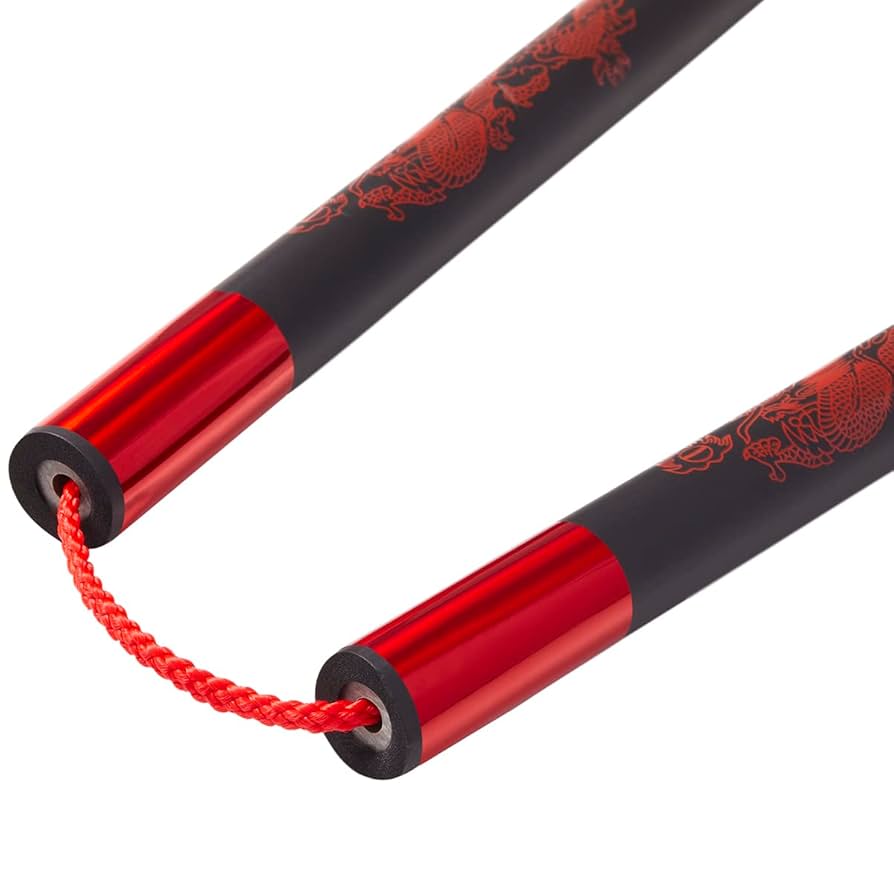 Deluxe Foam Rubber Safety Training Nunchucks With Chain - Half Black Half Red Plain
