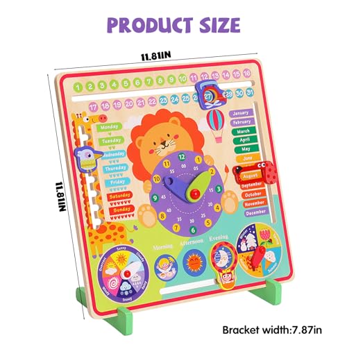 Image of Montessori Toys for 4 Year Old,Wooden Calendar and Teaching Clock for Kids Learning Clock for Telling Time, Date, Days of The Months, Seasons and Weather-Educational Toys for Boys and Girls（7 in 1）
