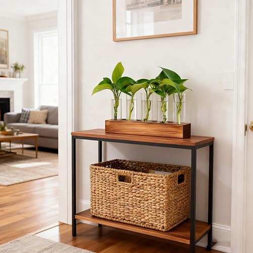 Renmxj Plant Propagation Station, Plant Terrarium with Wooden Stand, Plants Pots for Hydroponics, Small Birthday Gardening Gifts for Women Mom Plants Lovers Unique - 5 Glass Test Tubes Vases
