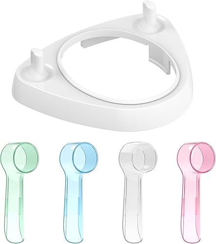 4 fundas para cabezales de cepillo de dientes (multicolor) compatibles con cabezal de cepillo de dientes eléctrico Oral B + 1 soporte para cepillos