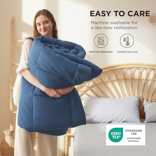 Image of Bedsure Comforter Duvet Insert - Quilted Comforters Cal King Size, All Season Duvet, GentleSoft Down Alternative Bedding Blanket, with 8 Tabs, Gifts for Women /Men, Dark Slate Blue, Cal King 96x102Inch