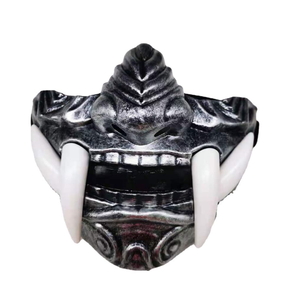 Anso Silver Prajna Devil Half Face Mask Halloween Prop Hannya Noh Kabuki Demon Oni Samurai Cosplay (Silver)