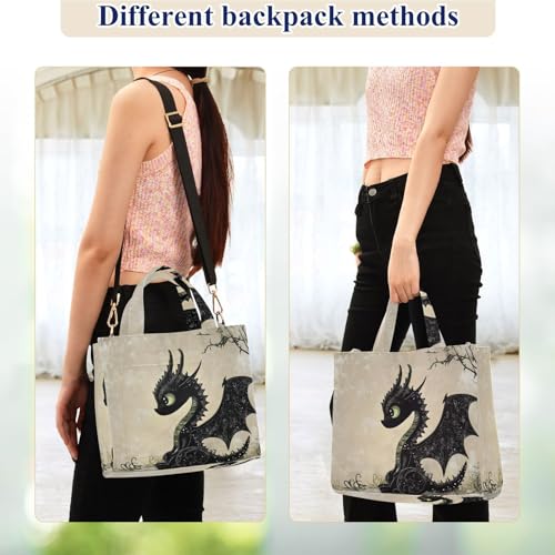 Shoulder Handbags for Women Black Gothic Dragon Print, Corduroy Tote Bag Large Capacity Small Size2