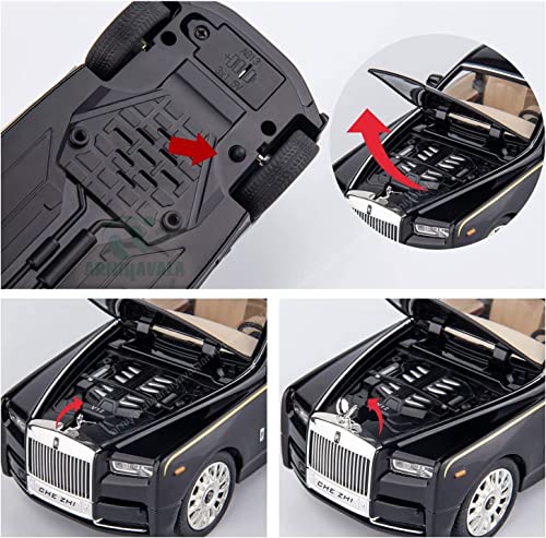 Image of Alloy Metal Pull Back Die-cast Car 1:24 Rolls Royce Phantom Diecast Metal Pullback Toy car with Openable Doors & Light, Music Boys Gifts Toys for Kids (Black)