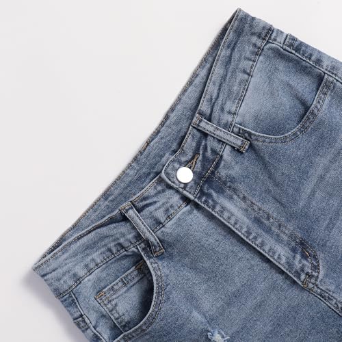 Women's High - Waist Casual Distressed Straight Leg Stretch Jeans with Pockets3