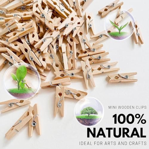 Image of ARTISTERY 1 Inch 20 PCS Mini Clothespins, Mini Clothes Pins for Photo Natural Wooden Small Picture Clips for Crafts Tiny Pegs /Wood Clips for Wall Hanging Pictures