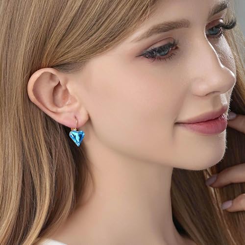 Trendy Austrian Crystal Heart Drop Leverback Earrings for Women 14K Rose Gold Plated Hypoallergenic Jewelry Gifts2