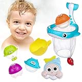 Jouets éducatifs: jouets de bain comprend un joli jet d'eau aux grands yeux, une cuillère à eau de requin, un filet de baleine, 4 x petites boules, qui peuvent cultiver la connaissance du bébé des couleurs et animaux. ne fournissent pas seulement aux enfants un plaisir occasions de distraire, aident également à promouvoir la relation parent-enfant