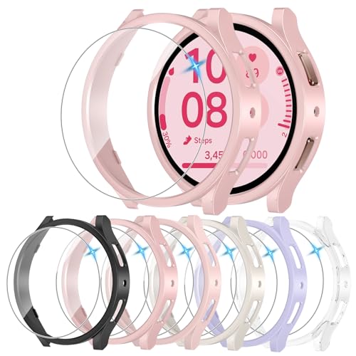 HAANILKYI [6+6 Stück Displayschutzfolie für Samsung Galaxy Watch FE/5/4 40mm Wasserdichte Schutzhülle mit gehärtete Displayschutzfolie für Galaxy Watch FE 5 4 40 mm