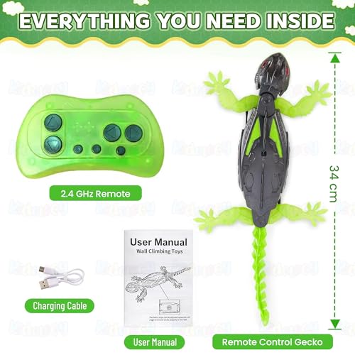 Image of Kidology Wall Climbing RC Lizard Toy | Remote Control Gecko that Crawls on Walls & Ceilings | 360 Stunt RC with LED Eyes | Prank & Thrill Gift for Boys & Girls