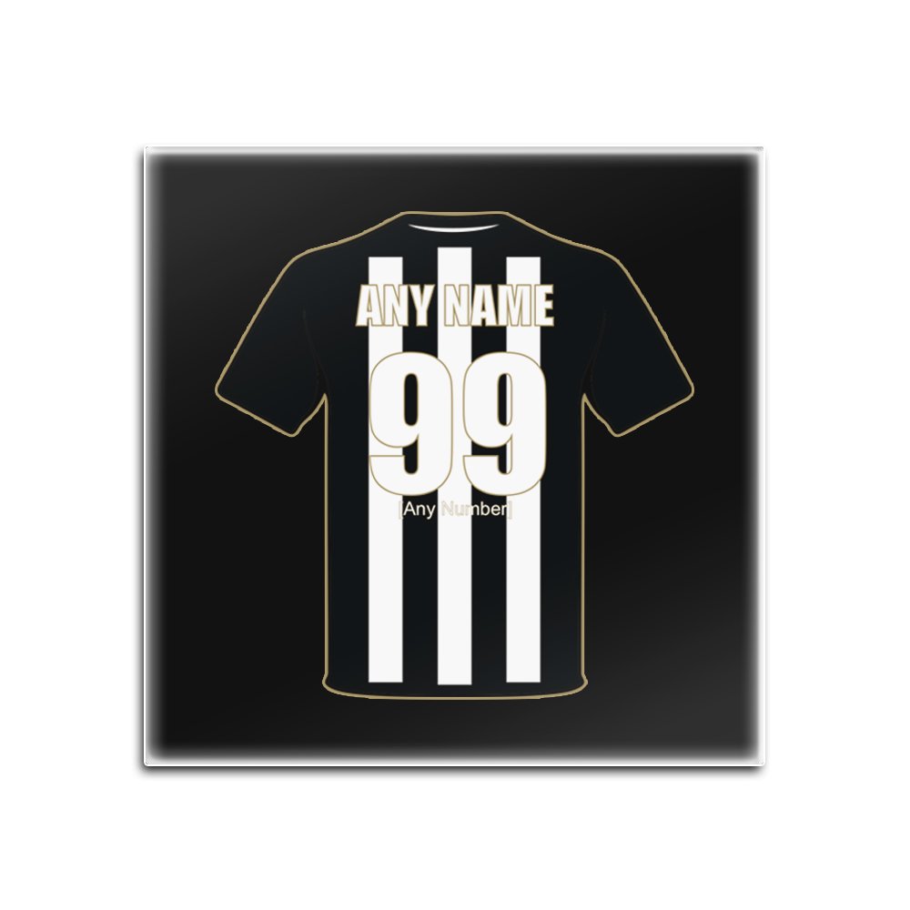 Unigift Black Personalised Gift - Notts County Square Glass Coaster (Football Club Design Theme, Colour Options) - Any Name/Message On Your Unique Mat Pad - The Magpies