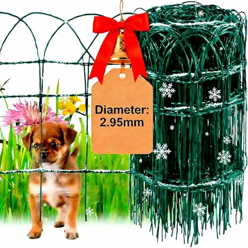 Amagabeli Gartenzaun, 0,65 m x 25 m, 2.95mm dekorativ, faltbar, Zaun aus Metall, RAL6005, Metallic, Motiv Schutz für Pflanzen, rostfrei, grün, Metalldraht, Rasen