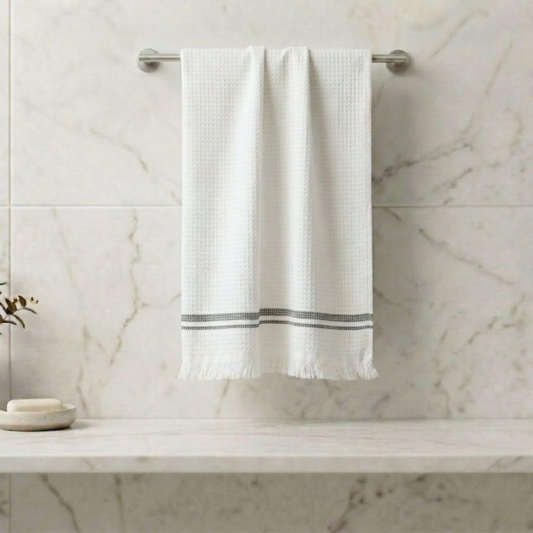 Athom Living Premium Cotton Light Weight Quick-Dry High Absorbent Cotton Bath Towel Green Stripes, 75x150 Cm (Pack of 1)
