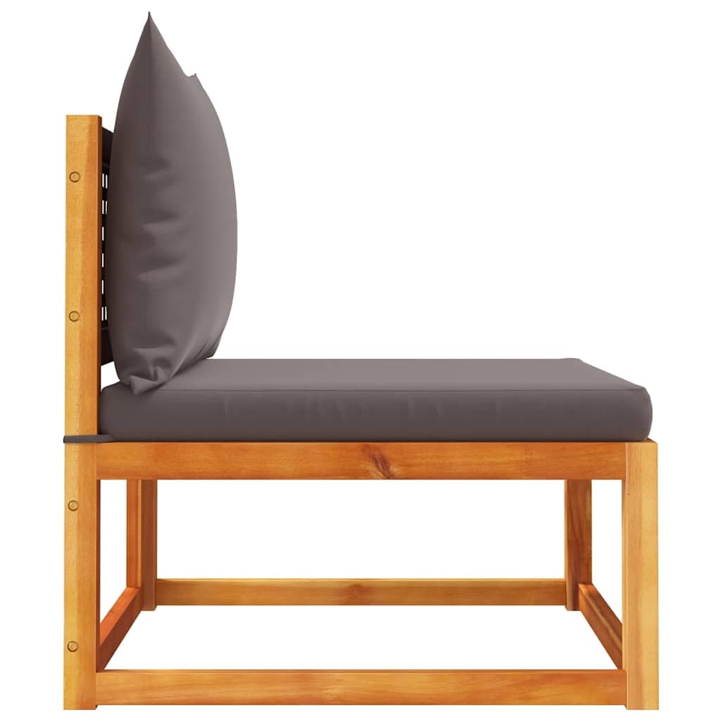 Sofa ogrodowa bez podłokietników z poduszkami z litego drewna akacjowego i szarego rattanu PE, 65 x 65 x 65 cm, sofa outdoorowa do ogrodu, na taras, balkon, wygodna sofa tarasowa z poszewką