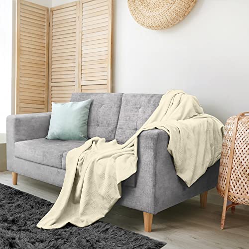 Utopia Bedding Ivory 100% Cotton Blanket [King Size - 90x108 Inch] 350GSM Lightweight, Soft and Breathable Thermal Blanket for All Seasons